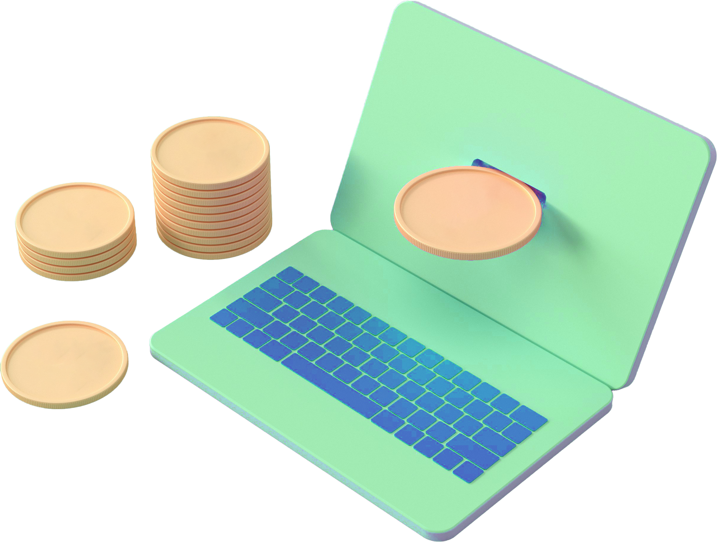 Laptop and coins